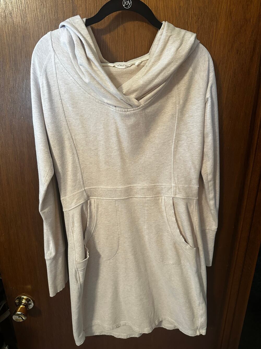 ATHLETA OATMEAL CREAM  HOODIE DRESS W/POCKETS; SIZE MED